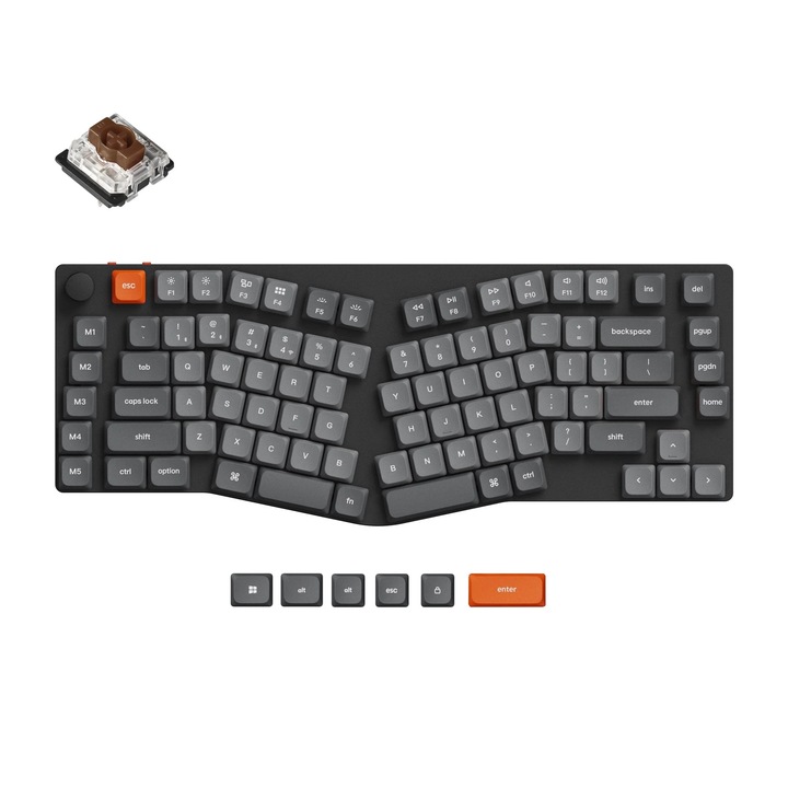 Безжична механична клавиатура Keychron K15 Max QMK, Alice Layout QWERTY US, 2.4GHz, Bluetooth 5.1, USB-C, RGB LED, Hot-Swap, Switch Gateron Low Profile Brown K15M-H3
