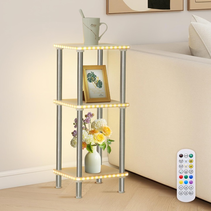 Raft de podea cu 4 nivelui, lumini LED, incarcare wireless, telecomanda si sincronizare muzicala