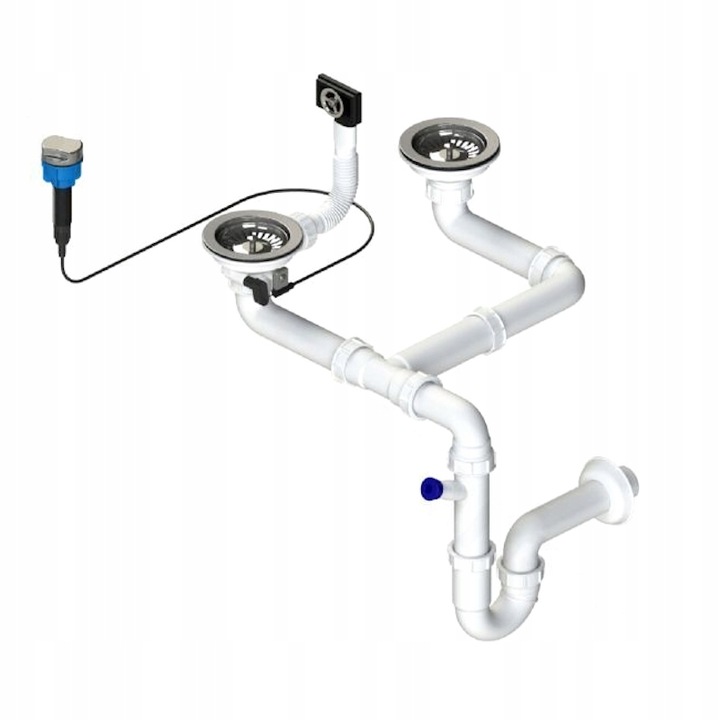 Sifon pentru chiuveta, Tycner, 90 mm, automat, teava, 2 compartimente