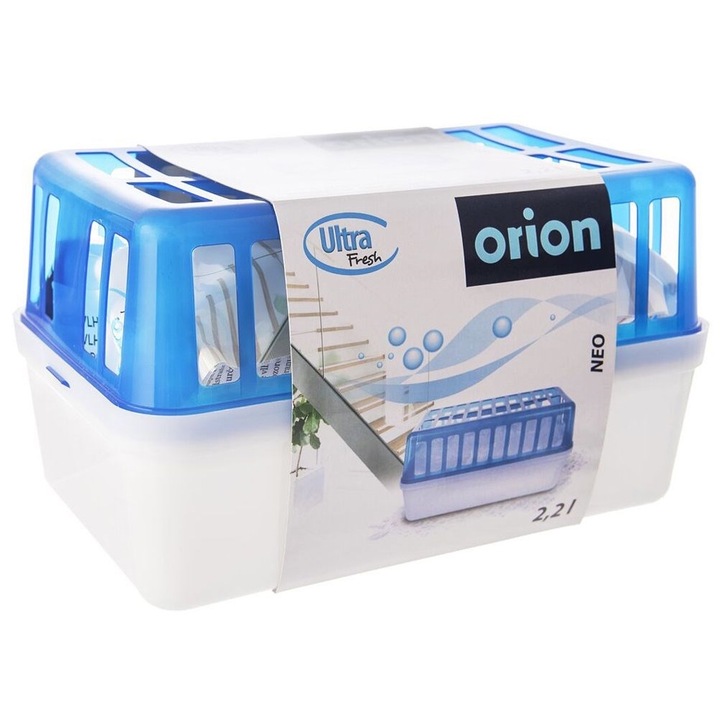 Влагоабсорбатор, Orion, XXL Ultra Fresh, изработен от пластмаса, пълен с гранули калциев хлорид, без сензори, 26 x 16 x 14, 5 см, синьо и бяло
