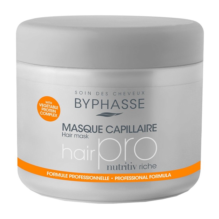 Masca de Par, Byphasse, Hair Pro Nutritive Riche, pentru Hidratare Intensa, Hraneste si Intareste Firul de Par, 500ml