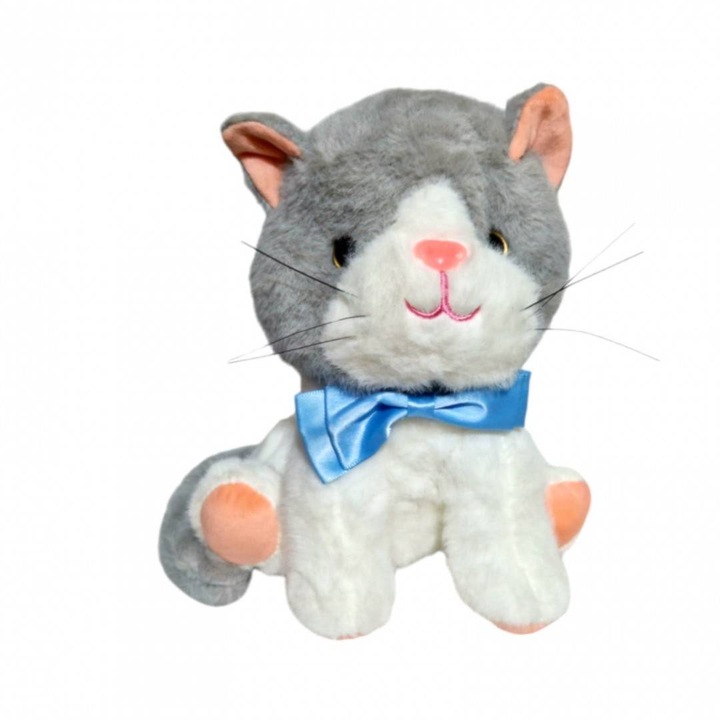 Jucarie de plus pisicuta care miauna, 20 cm, gri