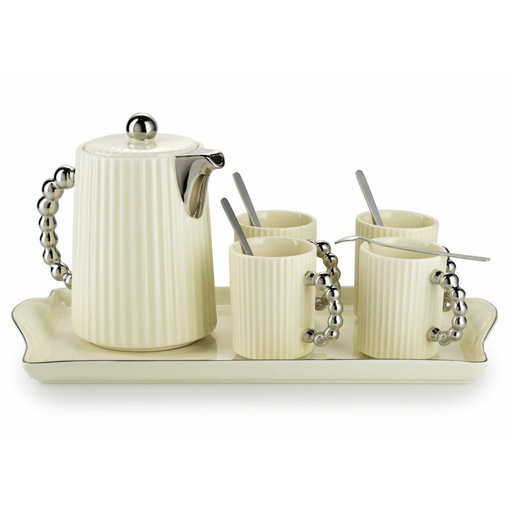 Serviciu De Cafea, Howhomely, Silver Cream, Portelan, Manere Distinctive, Accente Moderne, Crem