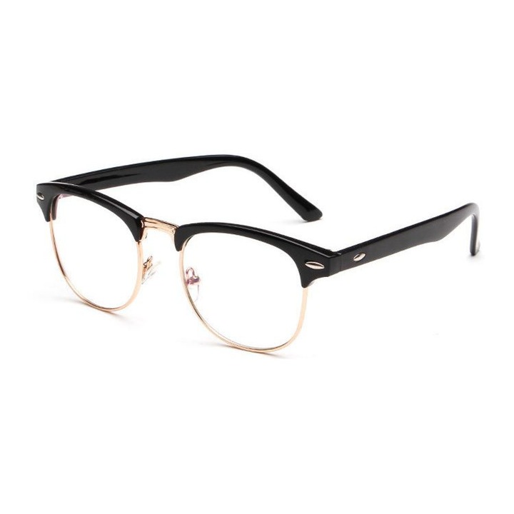 Ochelari - Rame cu lentile transparente Clubmaster Retro Negre cu Auriu