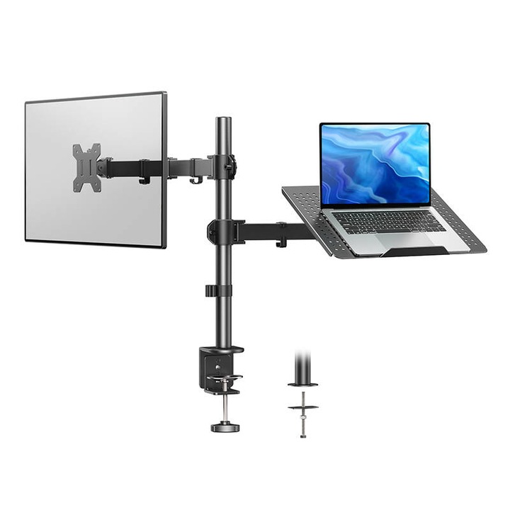 Monitor állvány, Huanuo HNCM2, 13-32", állítható, 10kg kapacitás, C-Clamp rögzítés, fekete