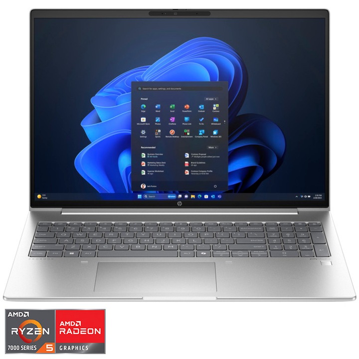 HP ProBook 465 16 G11 laptop, AMD Ryzen™ 5 7535U, 16" WUXGA, IPS, 16 GB DDR5 RAM, 512 GB SSD, AMD Radeon™ 660M Graphics, Windows 11 Pro, Nemzetközi angol billentyűzet, Pike silver