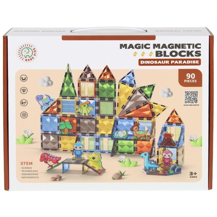 Комплект магнитни кубчета Nobo Kids, 90 елемента, многоцветни, 29x24x7см