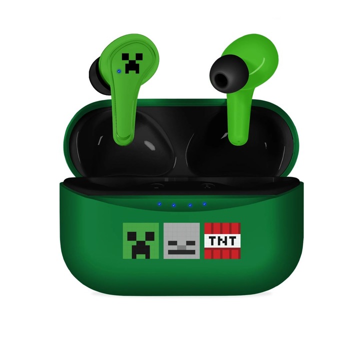 Casti Wireless Minecraft Icons, OTL Technologies, Bluetooth, Microfon, Verde