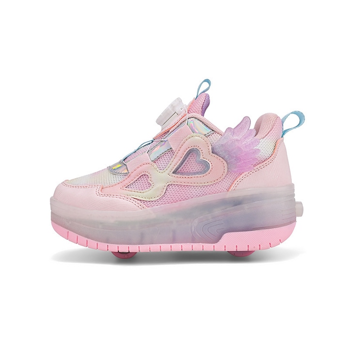 Patine LED colorate RGB luminoase pentru fete/fete cu 2 roti detasabile patine sport patine tenis, confortabile, respirabile, roz, 21.5cm