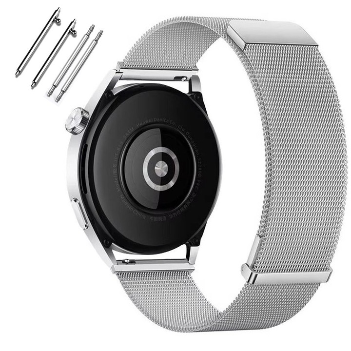 Curea metalica compatibila cu Garmin Venu, Venu SQ / SQ 2, Venu 2 Plus, Vivomove HR / Luxe / Style, Forerunner 55 / 245 / 645, Vivoactive 3 / 5, bratara inox, argintiu, 20mm