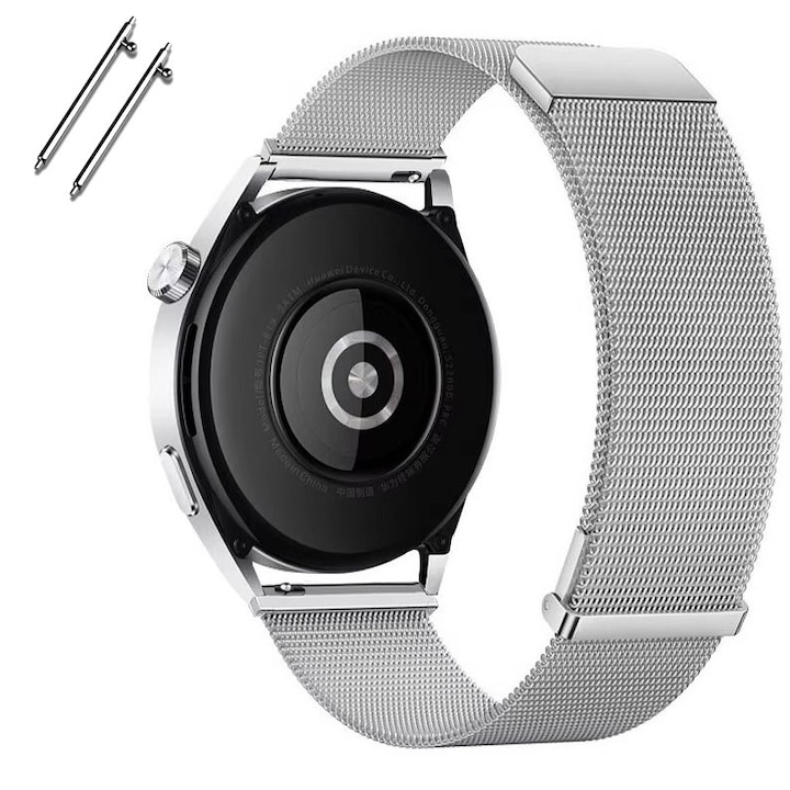 Curea metalica compatibila cu Huawei Watch GT2 42mm, GT3 42mm, GT3 Pro 43mm, bratara inox, argintiu, 20mm