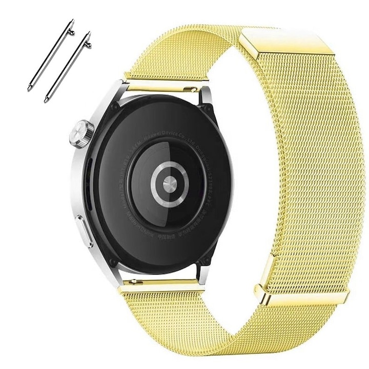 Curea metalica compatibila cu Huawei Watch GT2 42mm, GT3 42mm, GT3 Pro 43mm, bratara inox, auriu, 20mm