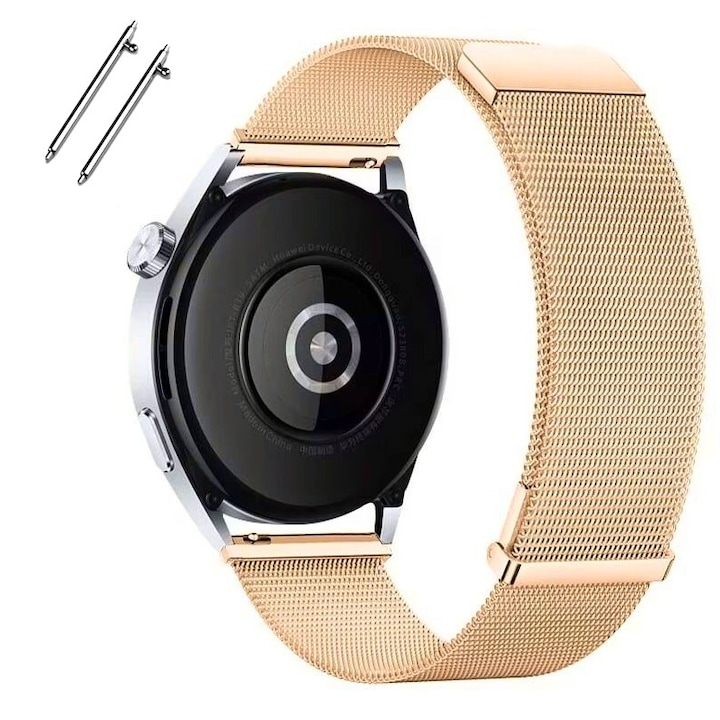 Curea metalica compatibila cu Huawei Watch GT2 42mm, GT3 42mm, GT3 Pro 43mm, bratara inox, auriu rose, 20mm