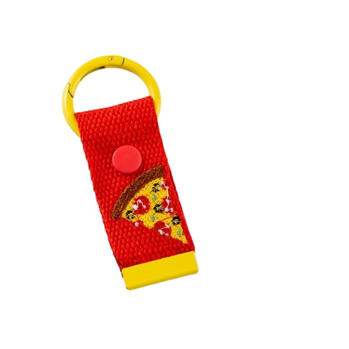 Памучен ключодържател с бродерия Pofta de Pizza и карабинер, яркочервен, 7 см