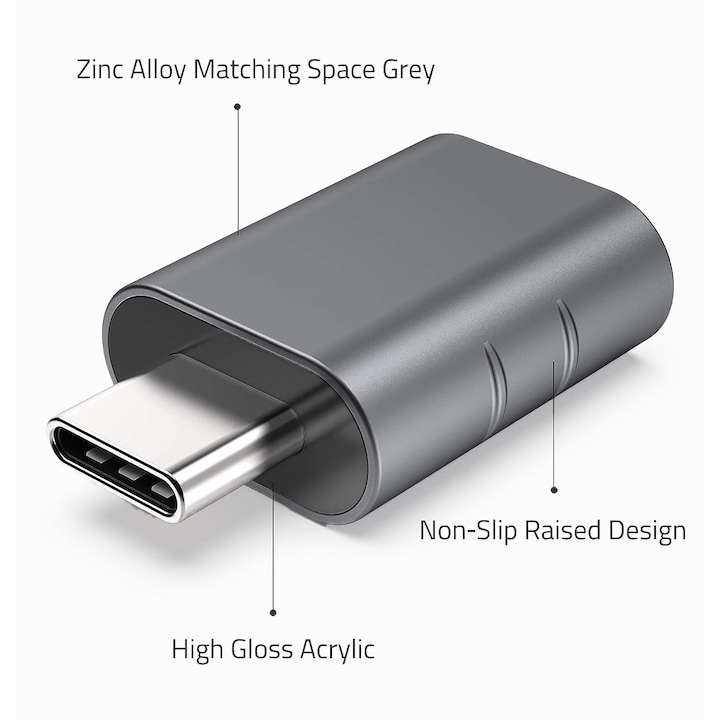 Adaptor Conversie OTG USB 3.2 la Type-C, MingZhi®, transfer date pana la 10Gbps, aliaj si carcasa din zinc, converteste mufa USB la Type C, negru