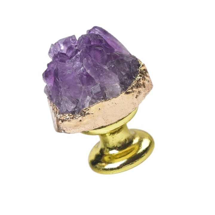 Maner tip buton, ametist natural, lucios, Usi de dulap de bucatarie cluster, manere de sertare, cadouri, decoratiuni cutie de bijuterii, mov, 4x4x4cm