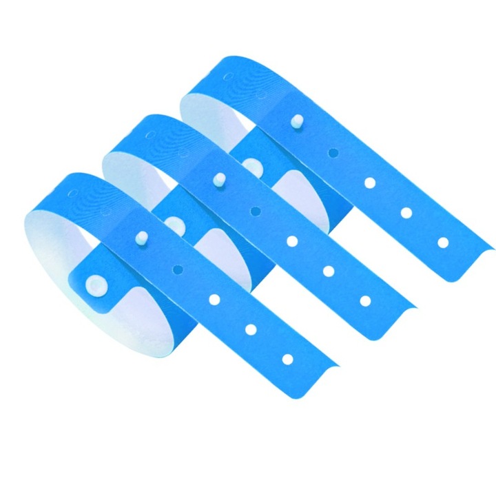 Комплект от 100 идентификационни ленти за китки, вход за събитие, водоустойчиви китки, охрана, за барове, клубове, фестивали, музика, конференции, басейни, партита, спортове на открито, винил, син