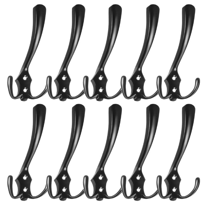 Set de 10 agatatori pentru haine, Basesailor, design industrial, negru mat, 117x68mm