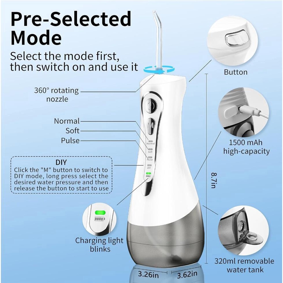 Irigator Bucal tip Dus Bucal Portabil, Presoma, Fara fir, 1800
