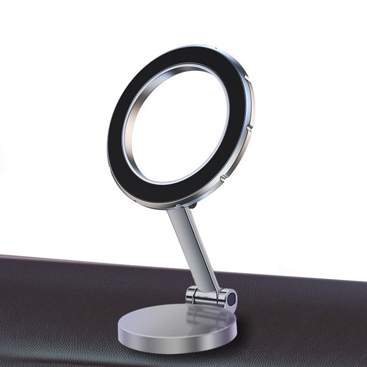 Suport magnetic pentru telefon auto, rotire 360°, argintiu, ajustabil