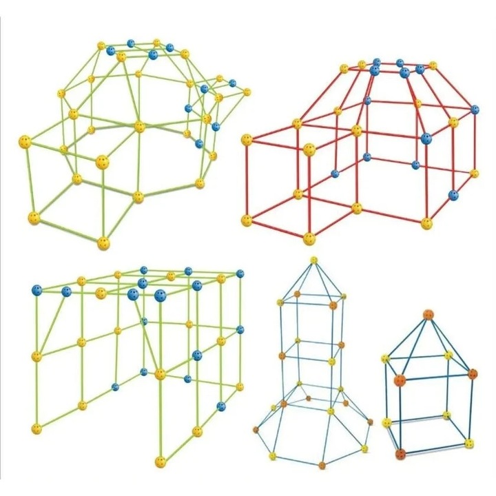 Kit de constructie Fort pentru copii, 174 piese, Jucarie educationala pentru interior si aer liber, DYI, Joynix