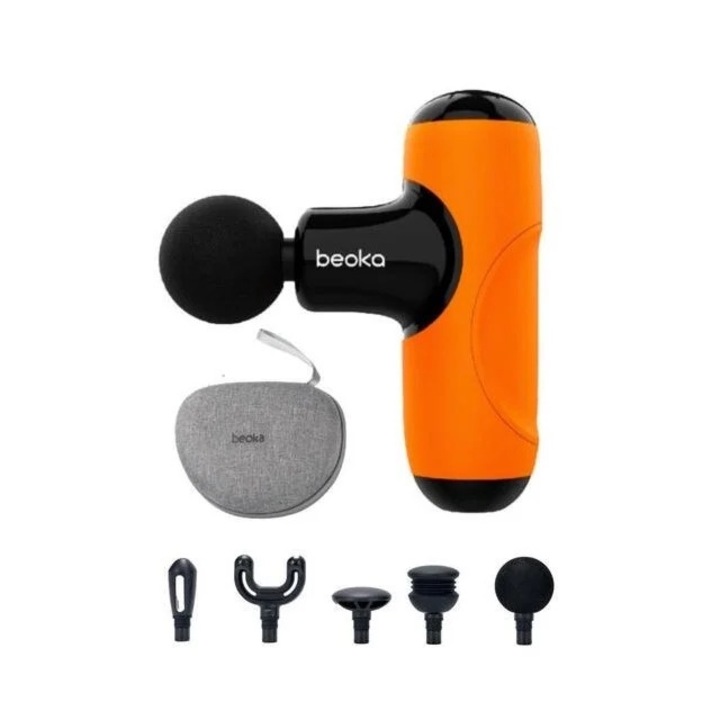 Pistol Masaj Premium - Aparat Masaj Ultra-Portabil Profund pentru Relaxare si Recuperare | Cadoul Perfect pentru Barbati si Femei, Portocaliu