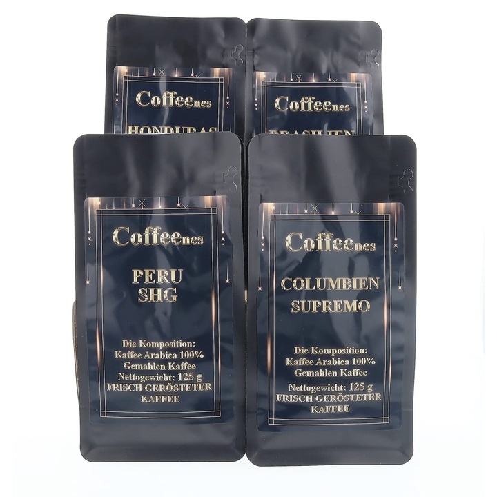 Set de cafea macinata Coffeenes, 4 arome diferite, 4 x 125 g, boabe, 500 g