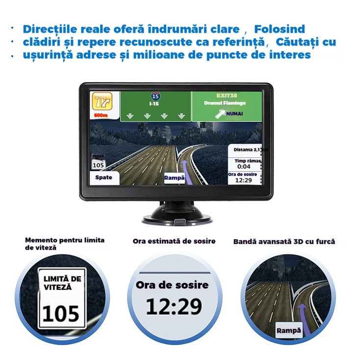 Преносима GPS навигация, 7-инчов сензорен екран, Fudisenn, 8GB, интегрирани карти, многоцветен, 178x110x10mm