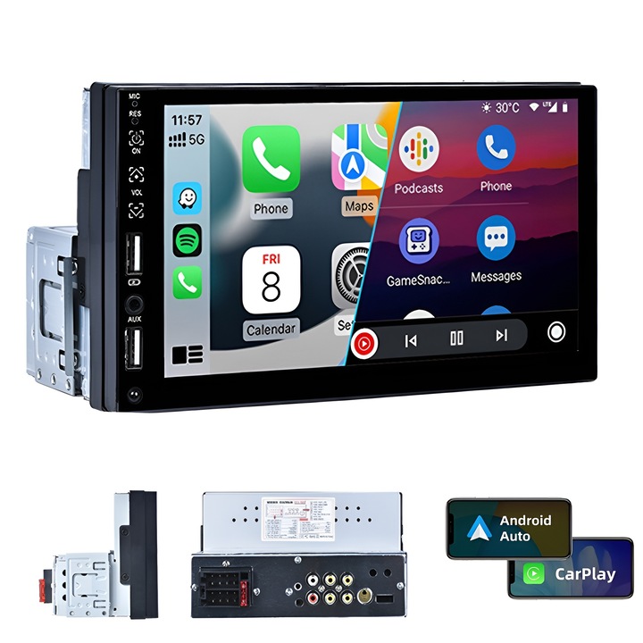 Player Auto, Fudisenn®, 7 Inch, Bluetooth, Control tactil, 178x102x82mm, AUX, RCA, GPS, MP3/WMA/WAV/FLAC, USB2.0