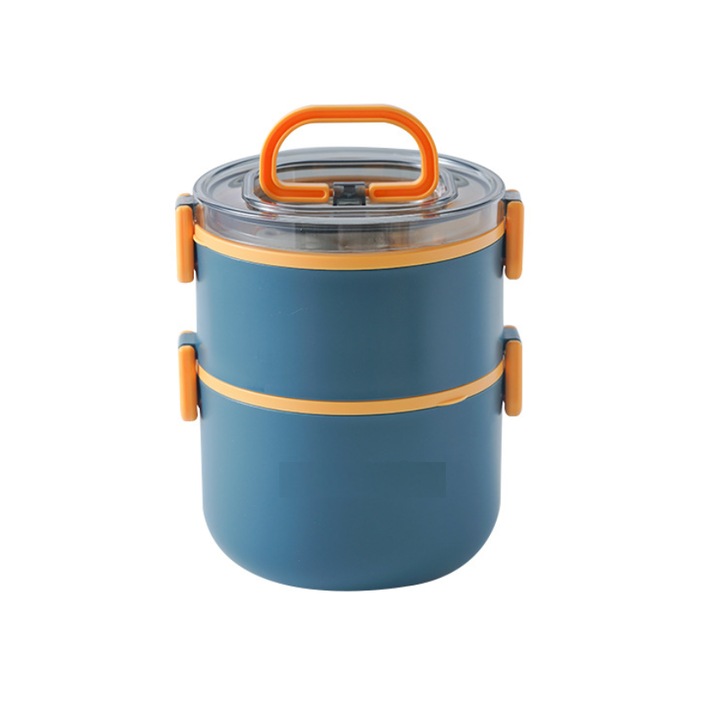 Кутия за храна, 2 нива, 1600 ml, компактен дизайн, с лъжица, непропусклива, за офис, пътуване