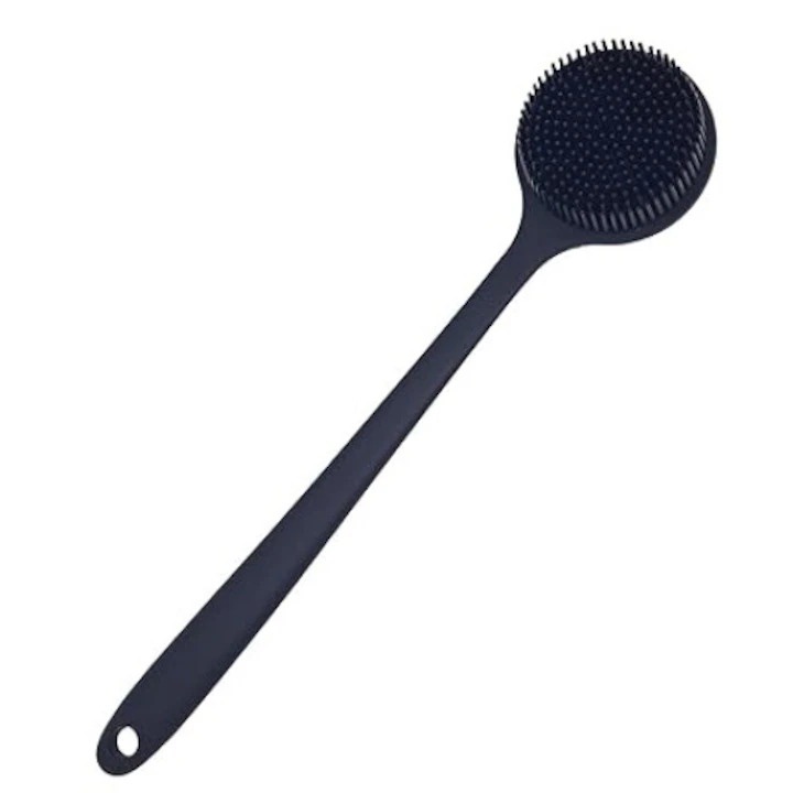 Szilikon fürdőszivacs, ergonomikus kialakítás, kétoldalas, fekete, 15"x3,3"