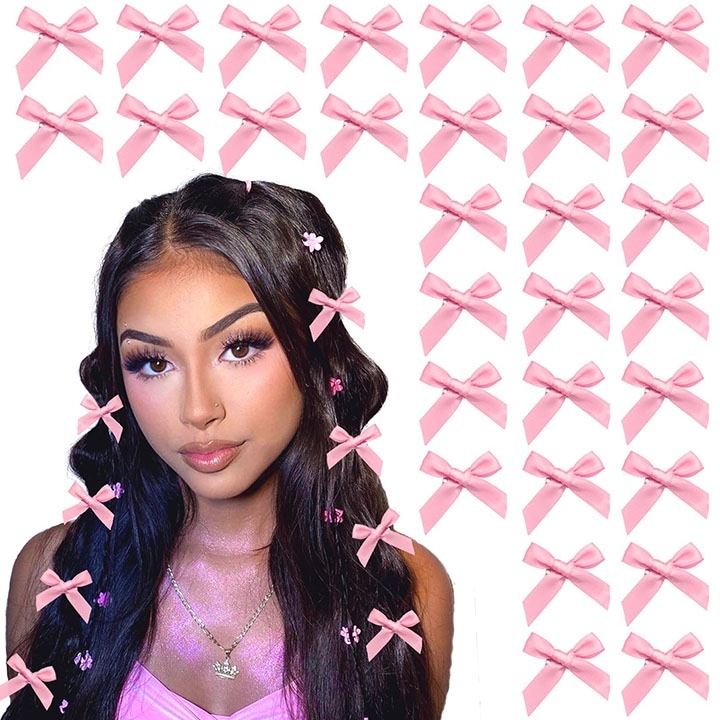 20 db-os hajcsat készlet lányoknak, aranyos kis masnikkal, világos rózsaszín