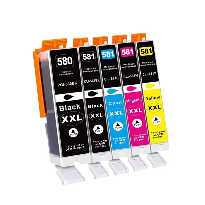 Set de 5 cartuse de cerneala compatibile cu CANON PGI-580XL, CLI-581XL Cyan Magenta Galben Negru