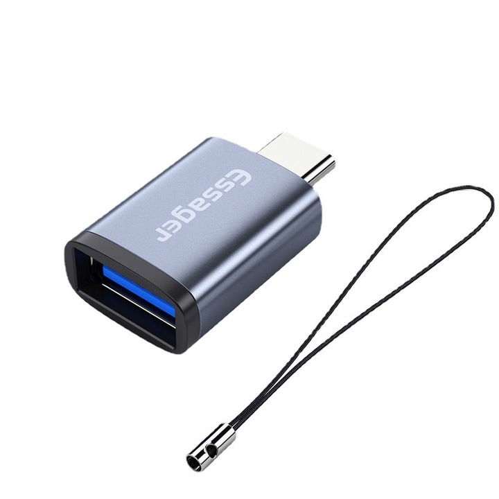 USB 3.0 OTG към Type-C адаптер, 5Gbps, бързо зареждане 3A, сив