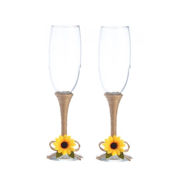 Set pahare sampanie nunta miri / nasi decorate cu iuta si floarea soarelui Set pahare sampanie nunta miri / nasi decorate cu iuta si floarea soarelui