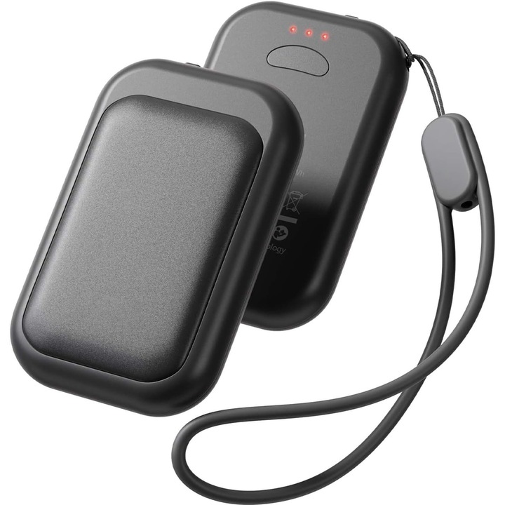2 db Elindor újratölthető mágneses kézmelegítő készlet, ultrakompakt kialakítás kártyastílusban, 5000 mAh, 3 hőfokozat, vízálló (IP34)