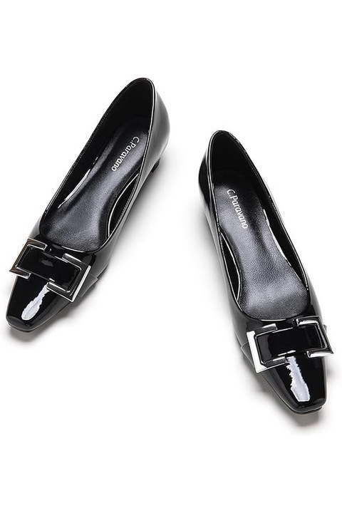 Pantofi cu catarama dreptunghiulara, negru, marimea 37, C.Paravano