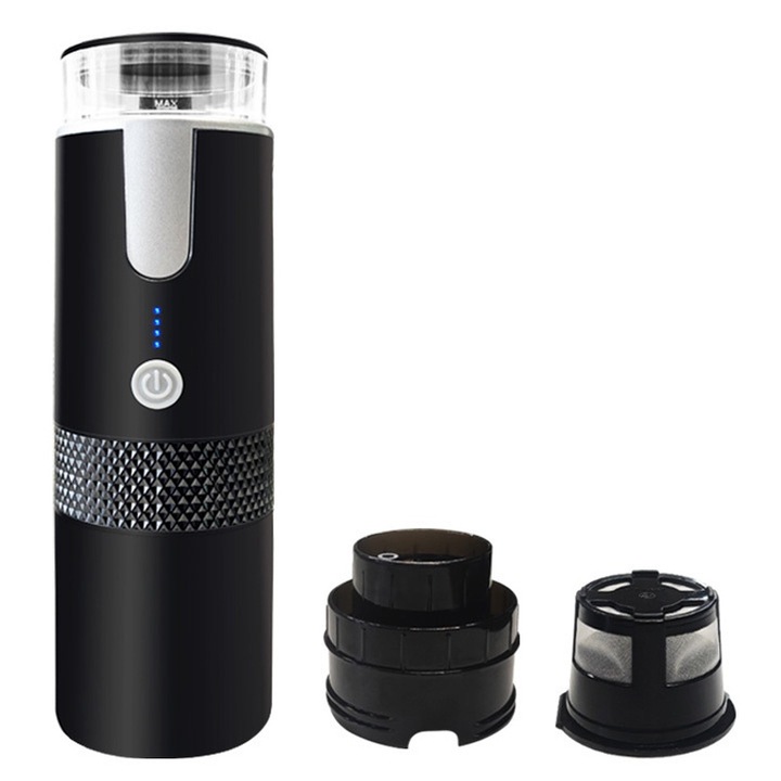 Espressor portabil manual, Rqiurpn, 1200 mAh, 170ml, portabil, Foarte silentios, Design egonomic, Automat, Perfect pentru Job sau Calatorii, Usor de utilizat, Incarcare USB tip C, Negru