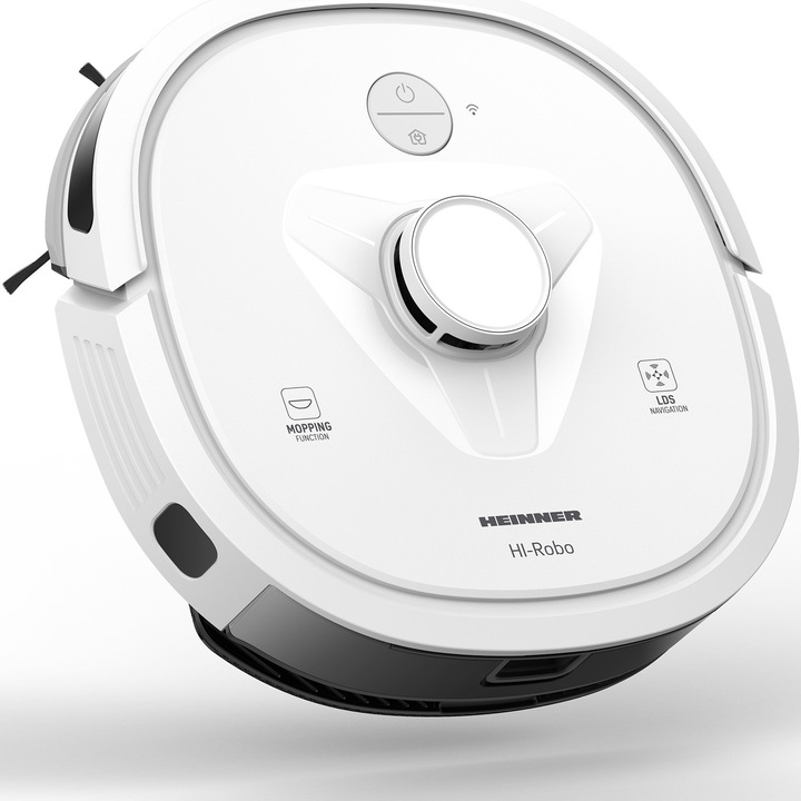 Прахосмукачка робот Heinner HI-Robo HRVC-M33WH, WI-FI, прахосмукачка и моп, 14.4V/ 3350 mAh, всмукателна мощност 2000Pa, BLDC мотор, LDS навигация, автономност 180 мин., контейнер за прах: 600 мл, резервоар за вода 250 мл , бяло