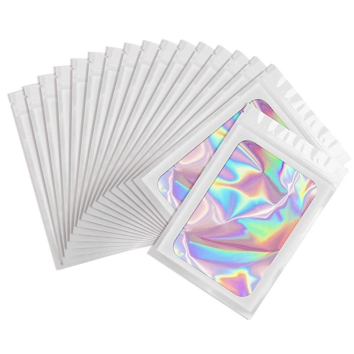 100 db újrafelhasználható holografikus zacskó készlet, Basesailor, 10,5x15 cm, vízálló, édességek, ékszerek és apróságok tárolására