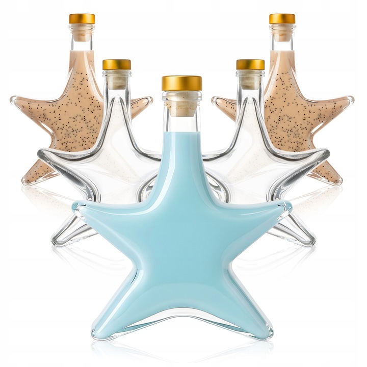 Set Sticla In Forma De Stea Cu Dop, SuperButelki, Sticla, 200 ml, Pentru Depozitarea si Servirea Bauturilor Alcoolice, Vin, Lichior, Design Clasic, Durabil si Robust, 16x14x5 cm, Transparenta, 5 Buc