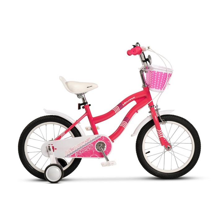 Bicicleta copii 4-6 ani Kids BMX VELORS PONY V1604B, roti 16", frane C-Brake fata spate, cauciucuri late tip MTB, roti ajutatoare, Fucsia
