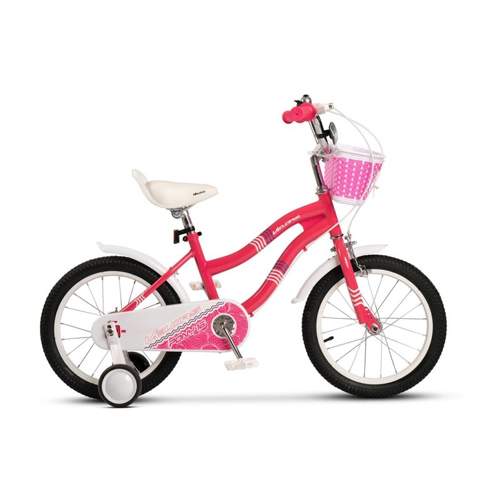 Детски велосипед 4-6 години Kids BMX VELORS PONY V1604B, 16" колела, C-Brake предни и задни спирачки, широки MTB гуми, спомагателни колела, Fuchsia