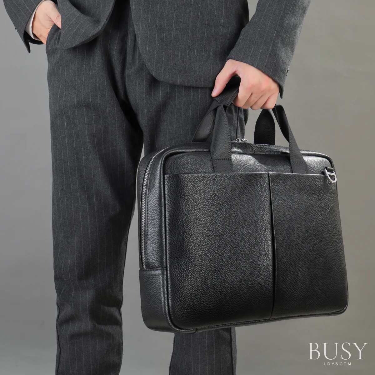 Geanta laptop piele naturala, de umar, BUSY LDY & GTM, premium, servieta, multiple compartimente, negru
