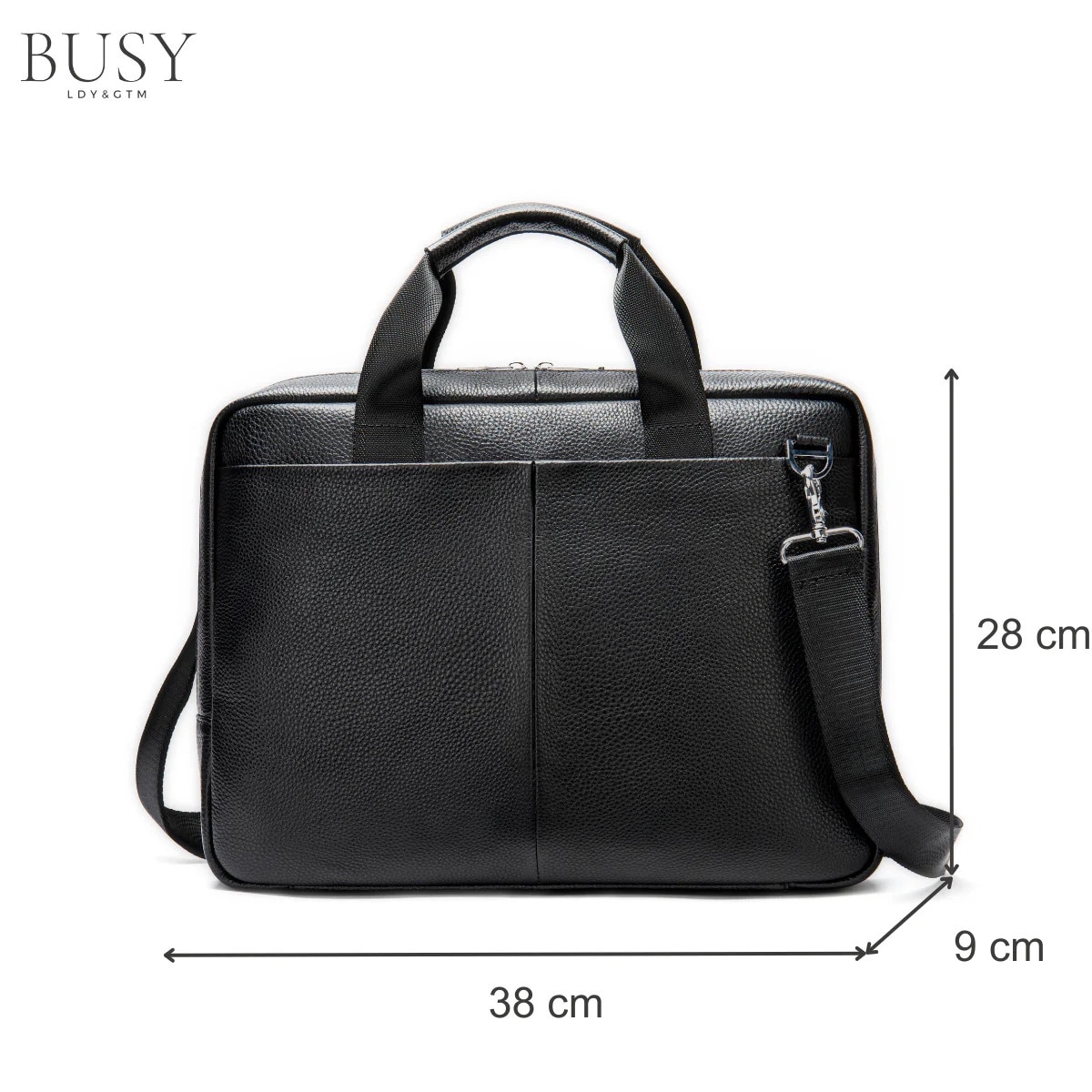 Geanta laptop piele naturala, de umar, BUSY LDY & GTM, premium, servieta, multiple compartimente, negru