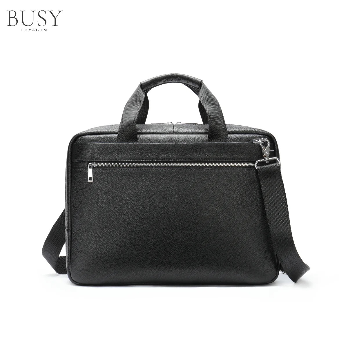 Geanta laptop piele naturala, de umar, BUSY LDY & GTM, premium, servieta, multiple compartimente, negru