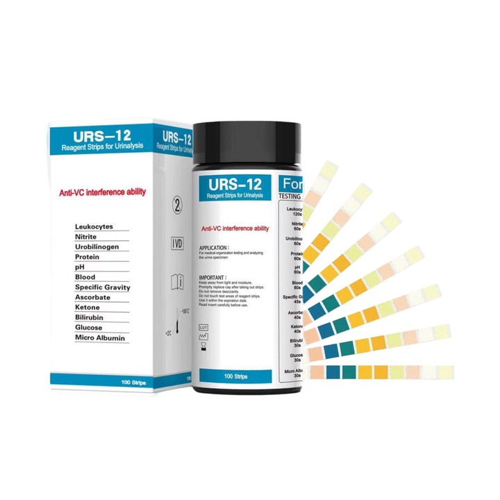 Set teste urina 12 parametrii, detectare infectii urinare, functie renala si hepatica, 100 bucati