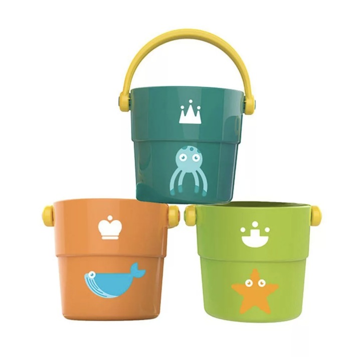 Set 3 Galetuse de stivuit interconectabile, bebe, 12 luni+, cu animale marine