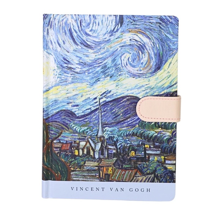 Van Gogh napló mágneses zárással, csillagos éjszakai nyomattal, ikonikus dizájnnal