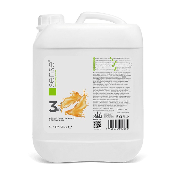 Sense 3 In 1 Sampon, Balsam Si Gel de Dus Hotelier 5L cu parfum de iasomie si portocala